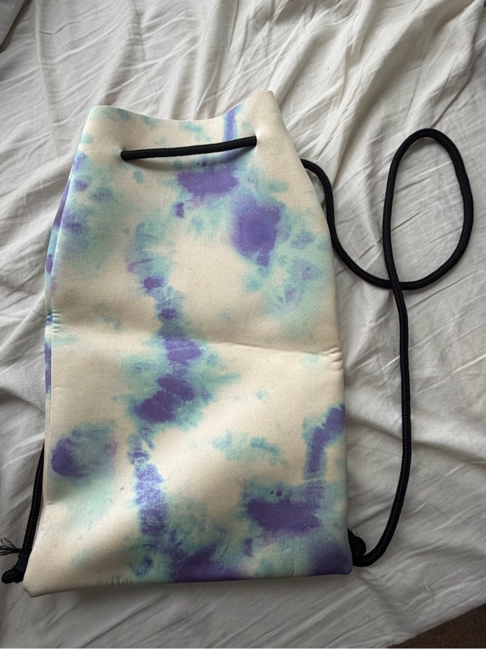 triangl swimwear Tie-Dye Neoprene Drawstring Travel Bag in Cream, Purple, Aqua
